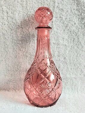 Vintage Beautiful 11" Orange on Clear Glass Decanter with Stopper!!